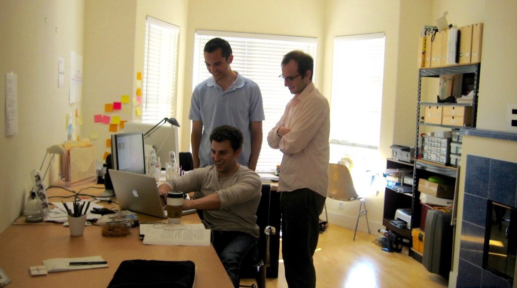 Airbnb founders Brian Chesky, Nate Blecharczyk, & Joe Gebbia in their Rausch Street office/apartment