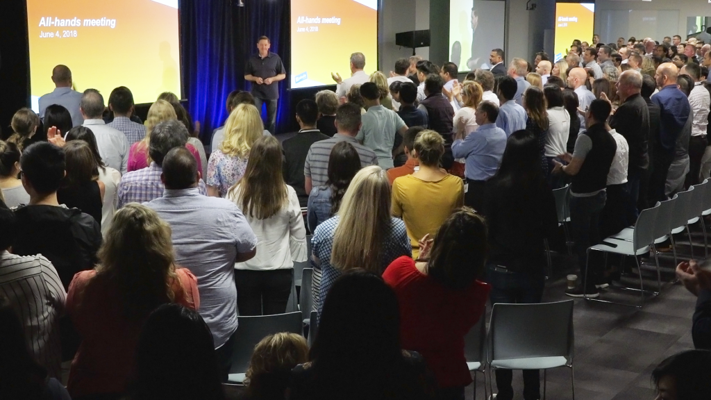 Crowd at an all-hands meeting