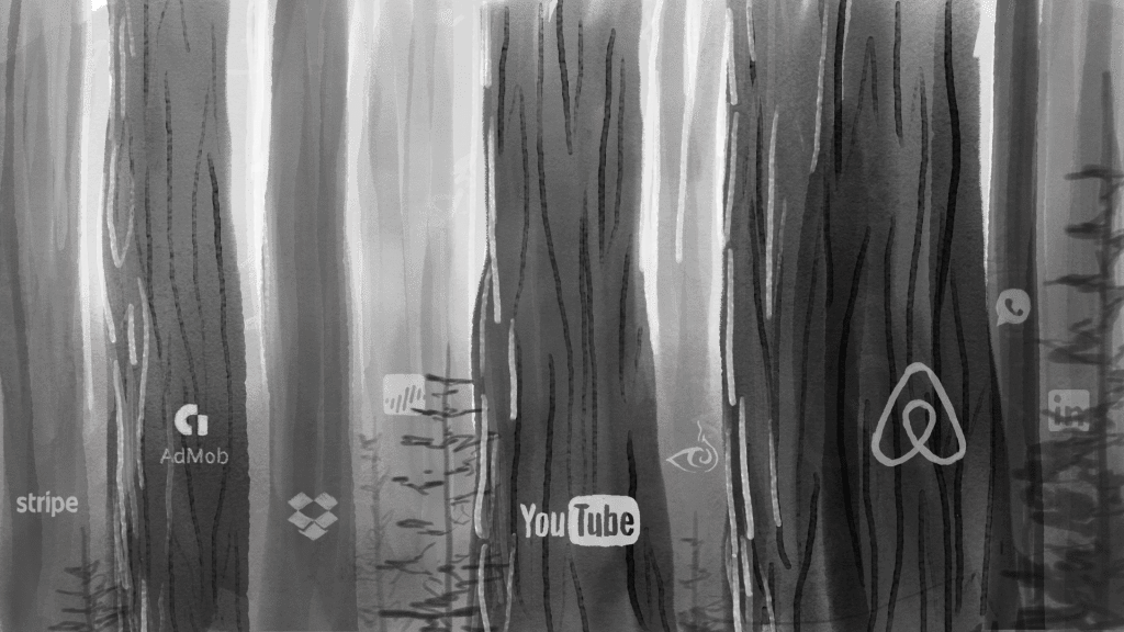 Illustration of trees with corporate logos