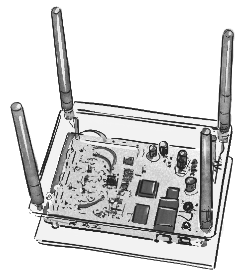 Illustration of a computer chip and antennae